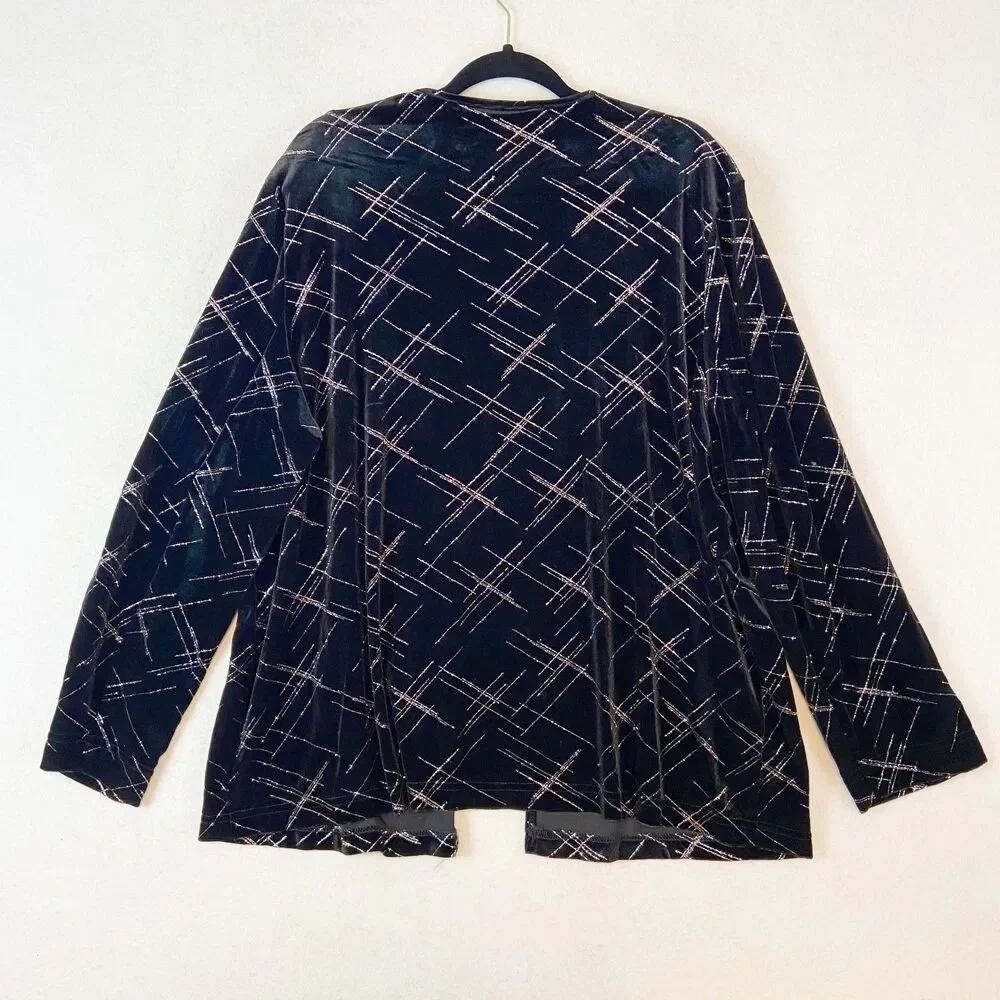 N Touch Velvet Cardigan Womens 2X Black Glitter Glitz Glam Evening Wear‎ Witchy